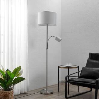 vloerlamp Colima, grijs, stof, leeslamp, 170cm satijnnikkel, grijs
