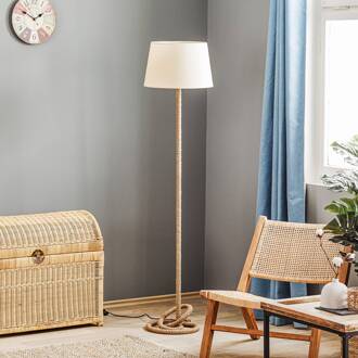 Vloerlamp Corda met stoffen kap en dik touw natuur, beige