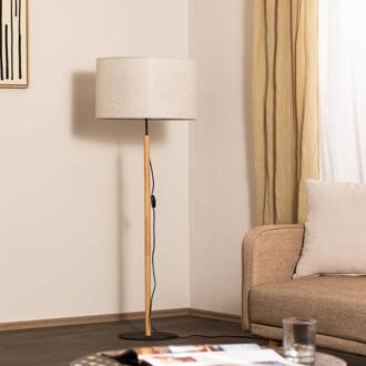 Vloerlamp Deva Nature, textiel, hout beige, licht hout, zwart