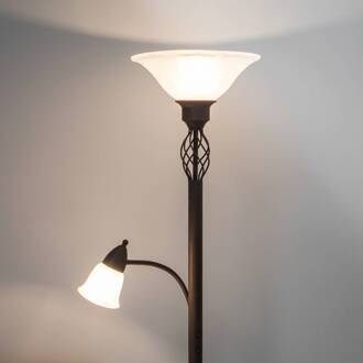 vloerlamp Dunja, wit/roest, metaal, leeslamp roestbruin, wit albast