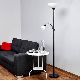 vloerlamp Elaina, leeslampje, roestkleurig, 180 cm, E27 roest, witte albast, witte opaal