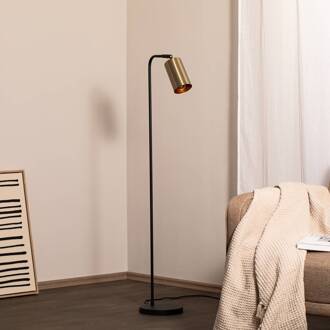 Vloerlamp Emek 4081, zwart, kap antiek goud zwart, goud antiek