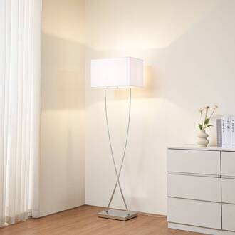Vloerlamp Evaine, chroom/wit, metaal, 157 cm, E27 chroom, wit