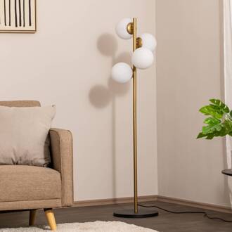 Vloerlamp Faze, goudkleurig, glas, 130 cm, 4-lamps, E27 goud, wit