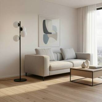 Vloerlamp Faze, zwart, glas, hoogte 130 cm, 4-lamps, E27 zwart, wit