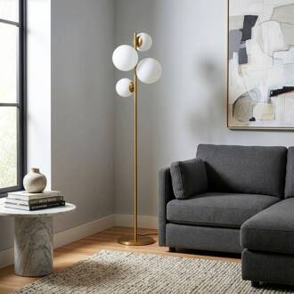 Vloerlamp Fazli, goud, glas/metaal, hoogte 162 cm, E14 goud, wit