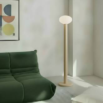 Vloerlamp Flo, beige, hoogte 138 cm, 1-lamp, glas beige, wit