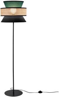 Vloerlamp Gazebo, groen/zwart/naturel, 147 cm, stof/rotan groen, zwart, naturel