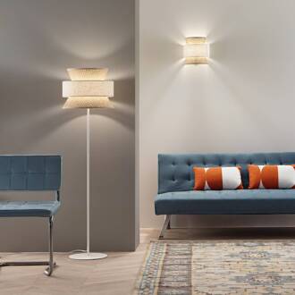 Vloerlamp Gazebo, naturel/beige, hoogte 147 cm, rotan/stof natuur, beige, zwart