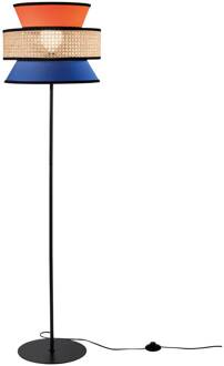 Vloerlamp Gazebo, oranje/blauw/naturel, 147 cm, stof/rotan oranje, blauw, naturel, zwart