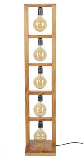 Vloerlamp Industrieel - 5 Lampen - Modulo - Houten Frame Beige