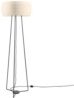Vloerlamp Isamu met driebeen, kap parelwit parelwit, zwart