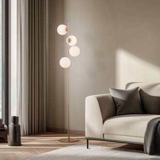 vloerlamp Isandro, opaal/goud, 4-lamps, glas/metaal mat goud, wit
