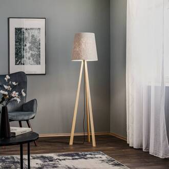 vloerlamp Jata, hout, vilt, grijs natuurlijk hout, grijs