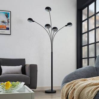 vloerlamp Jewa, zwart, metaal, 5-lamps, E14 mat zwart, mat nikkel