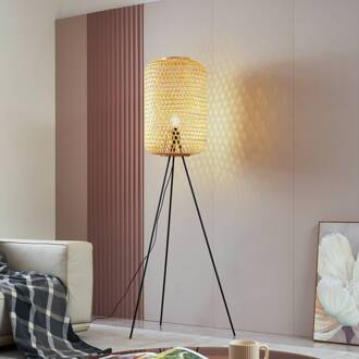 vloerlamp Jorick, bamboe, driepoot, hoogte 166 cm licht hout, zwart