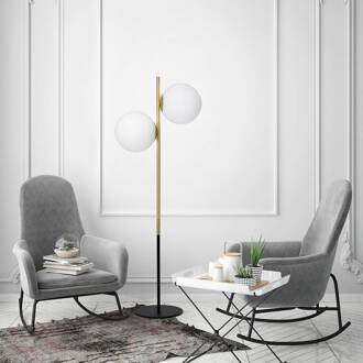 Vloerlamp Jugen, zwart/goud, 2-lamps zwart, messing, wit