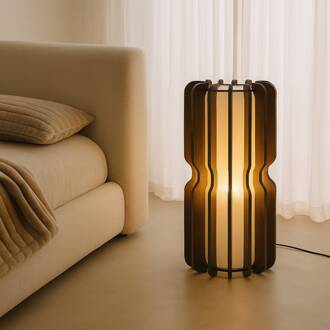 vloerlamp Juneta, 75 cm, bruin, hout, textiel Hout, beige