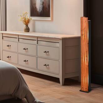 Vloerlamp Karuni, hout, metaal, lichtbruin, zwart Licht hout, zwart