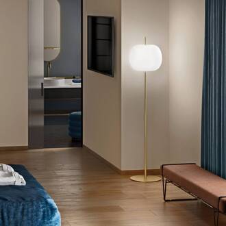 vloerlamp Kushi XL, messing, hoogte 185 cm, dimmer opaalwit