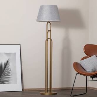 Vloerlamp Lazar, grijs/goud antiek, hoogte 164 cm, textiel/metaal grijs, goud antiek