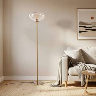vloerlamp Lelia, amber, glas, metaal, 150 cm amber, messing