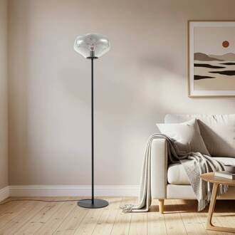 vloerlamp Lelia, rookgrijs, glas, metaal, 150 cm rookgrijs, zandzwart