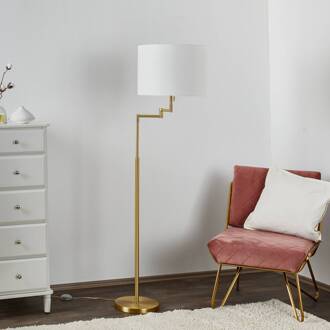 Vloerlamp Lilian met LED dimmer, messing mat mat messing, wit