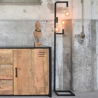 Vloerlamp Loco - Zwart Metaal - Naturel Rubberwood