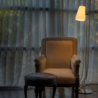 Vloerlamp Loep met verstelbare stoffen kap chroom, beige