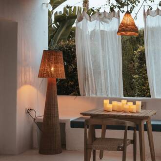 vloerlamp Lola, houtkleurig, rotan, IP54