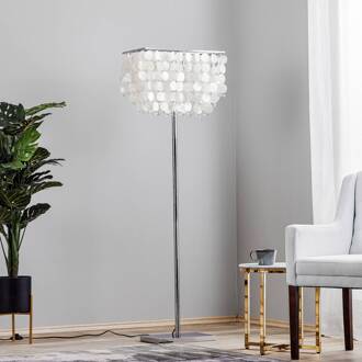 Vloerlamp Makani, chroom, met schelpdecor parelmoer, chroom