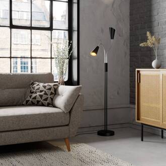 vloerlamp Medira, zwart, 2-lamps, verstelbaar, GU10 zwart, goud