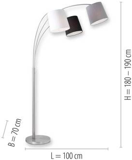 Vloerlamp Melvin, 3-lamps, zwart/grijs/wit staal, zwart, wit, grijs