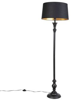 Vloerlamp met katoenen kap zwart met goud 45 cm - Classico