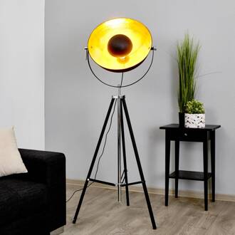 vloerlamp Mineva. zwart/goud, metaal, hoogte 180 cm zwart, goud, chroom