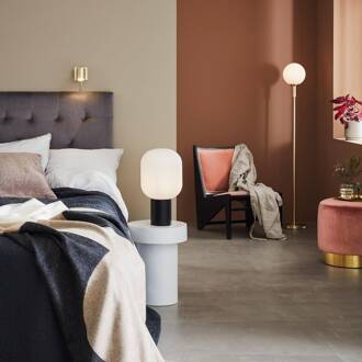 Vloerlamp Minna, messingkleurig, glas, ijzer, hoogte 145 cm messing, wit