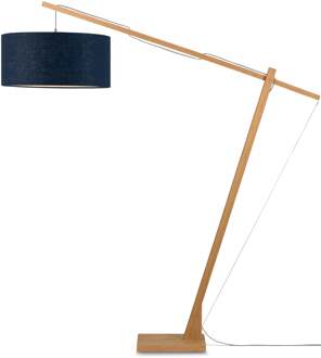 Vloerlamp Montblanc bamboe h.207/kap 60x30cm eco linnen, blue denim Blauw