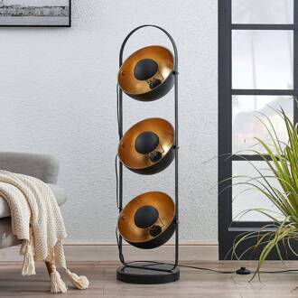 vloerlamp Muriel, 3-lamps, zwart/goud, metaal zwart, goud
