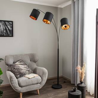 vloerlamp Nanika, zwart/goud, 202 cm, E27, 3-lamps. zwart, goud
