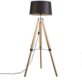 Vloerlamp naturel met zwarte linnen kap 45 cm - Tripod Wit