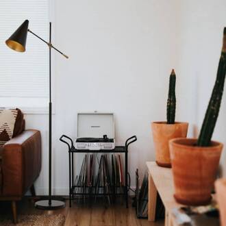 Vloerlamp Nelu, zwart, hoogte 185 cm, metaal, verstelbaar zwart, goud