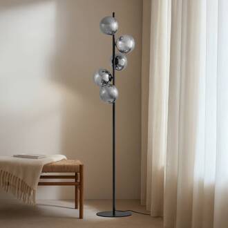 vloerlamp Orbelia, zwart, 5-lamps, glas zwart, rookgrijs