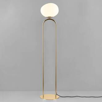 Vloerlamp Shapes met glazen kap, wit/messing wit, messing, zwart