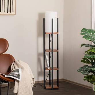 Vloerlamp Shelf, zwart/koper, stof, hoogte 130 cm, E27 zwart, koper, wit
