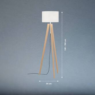 Vloerlamp SHINE-WOOD, wit/nikkel/eiken, hoogte 164 cm 3 x E27 wit, eiken, nikkel