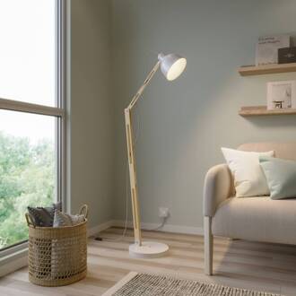 Vloerlamp Skansen, verstelbaar, wit wit, licht hout