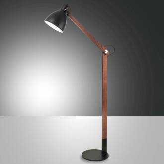 Vloerlamp Sveva van hout, zwart/walnoot walnootkleur, zwart
