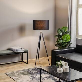 Vloerlamp Tago, driepoot, kap zwart/goud zwart, goud