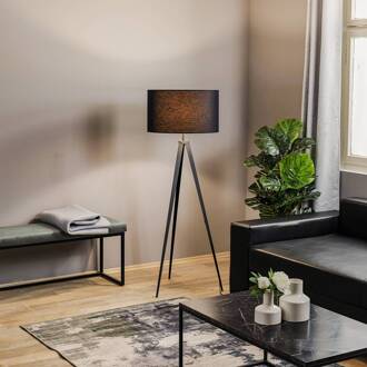 Vloerlamp Tago, driepoot, kap zwart/zilver zwart, zilver
